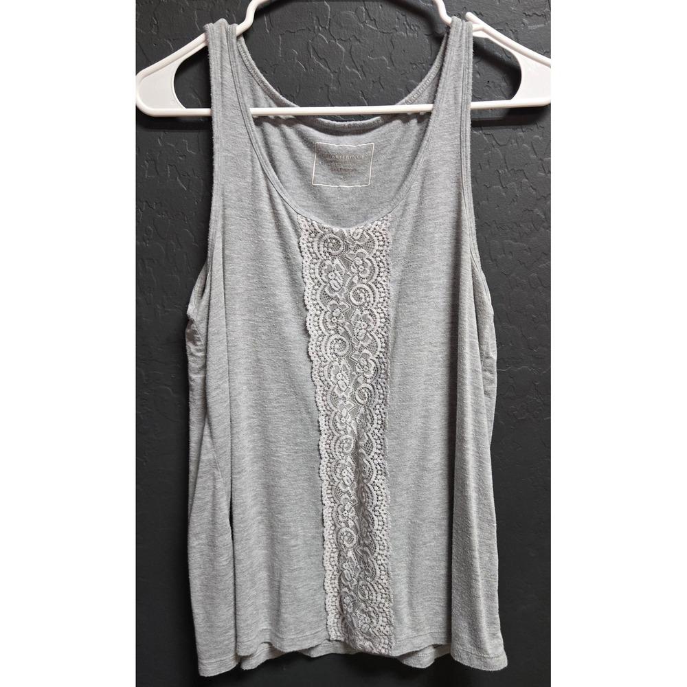 Indie aesthetic Flowy Heather Gray Lace Front Tank Top Small Sleeveless